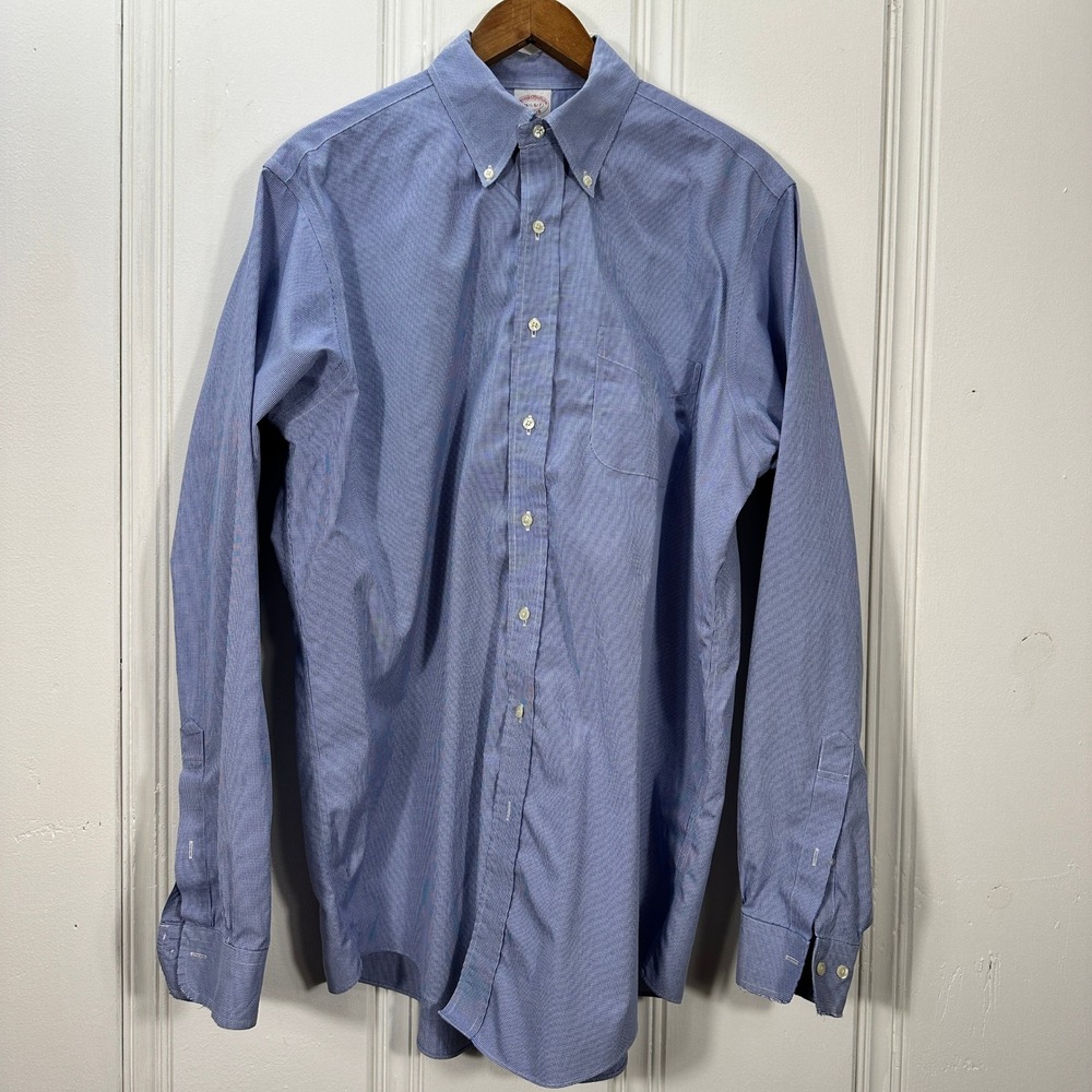 Brooks Brothers Button Down Mens 16.5 34/35 Blue Excellent Non-Iron Cotton Shirt